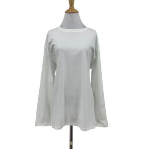 Mono T Shirt Womens M Medium White Organic Cotton Long Sleeve Boyfriend Crew